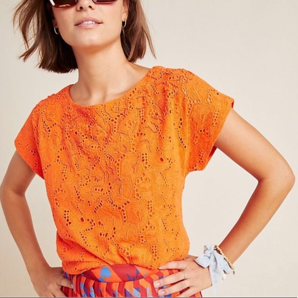 Anthropologie Karine Beaded Orange Top NEW